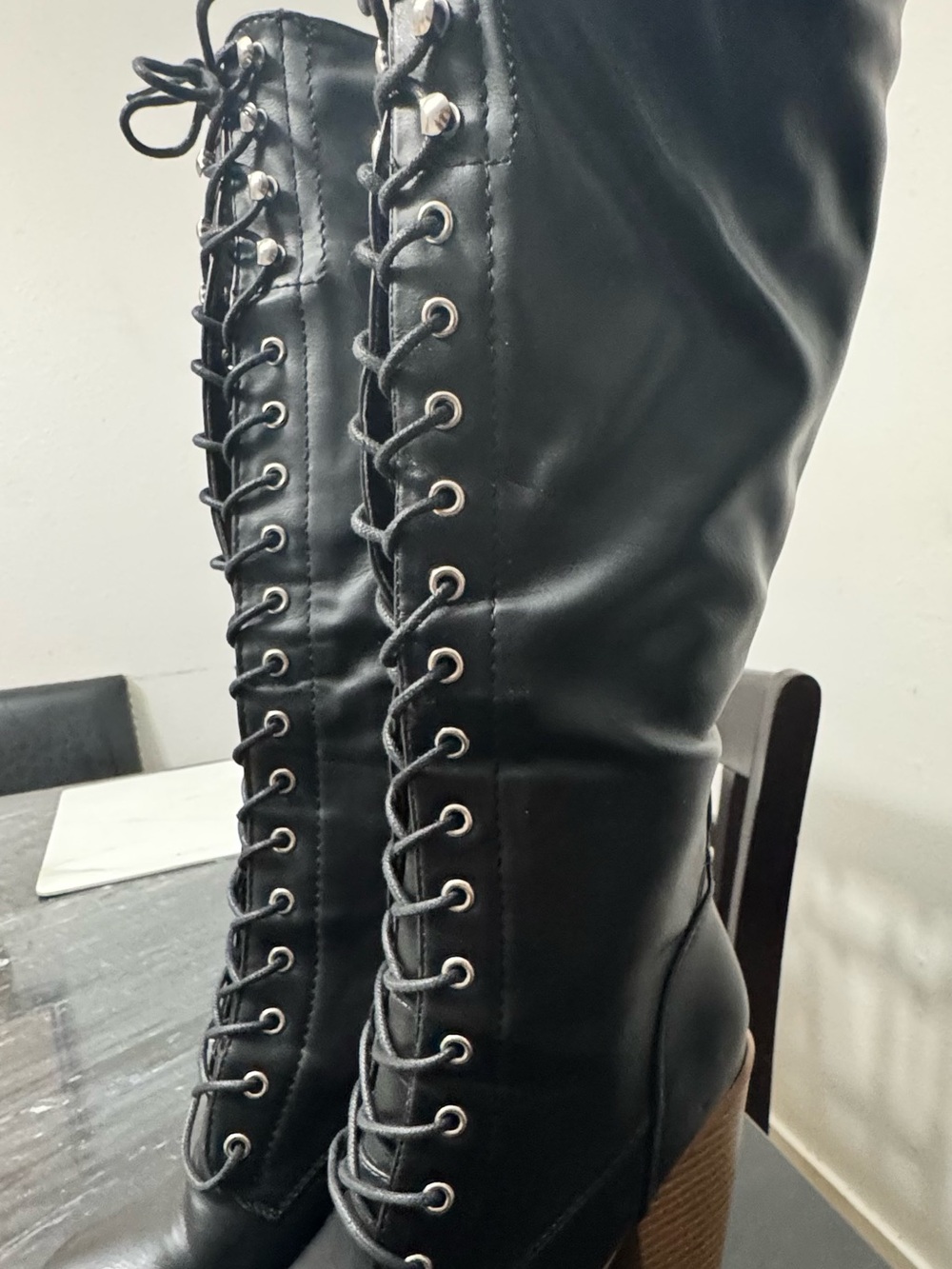 Black Lace-Up Knee-High Women's Boots